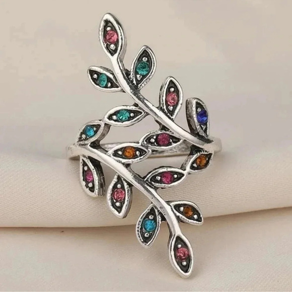 Colorful Stone Leaf Ring - Picture 5 of 5